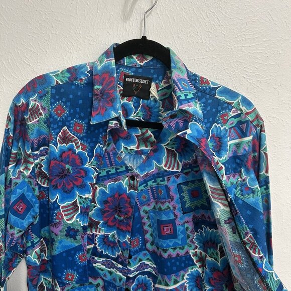Vintage 90s Western Turquoise Southwest Aztec Shirt Sz XL Cowgirl Rodeo Artsy - Picture 7 of 12
